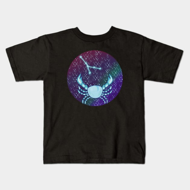 Cancer Zodiac Sign Crab with Constellation Kids T-Shirt by galaxieartshop